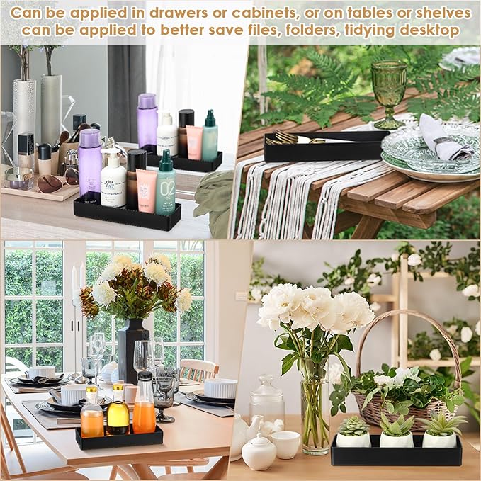 Teling 4 Pcs 4 Piece Large Black Rectangular Desk Organizer Set, Half Accessory Tray, Plastic Tabletop Organizer for Office, Home, or Study, Dimensions: 9.45 x 2.95 x 1.38 Inches