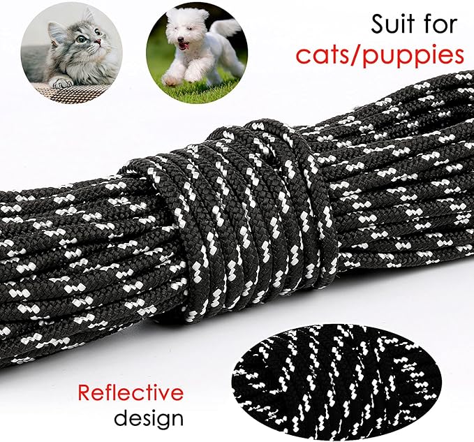 Rypet Reflective Cat Long Leash - 15 FT Escape Proof Walking Leads Yard Long Lead Durable Safe Personalized Extender Leash Traning Play Outdoor for Kitten, Puppy, Rabbit and Small Animals