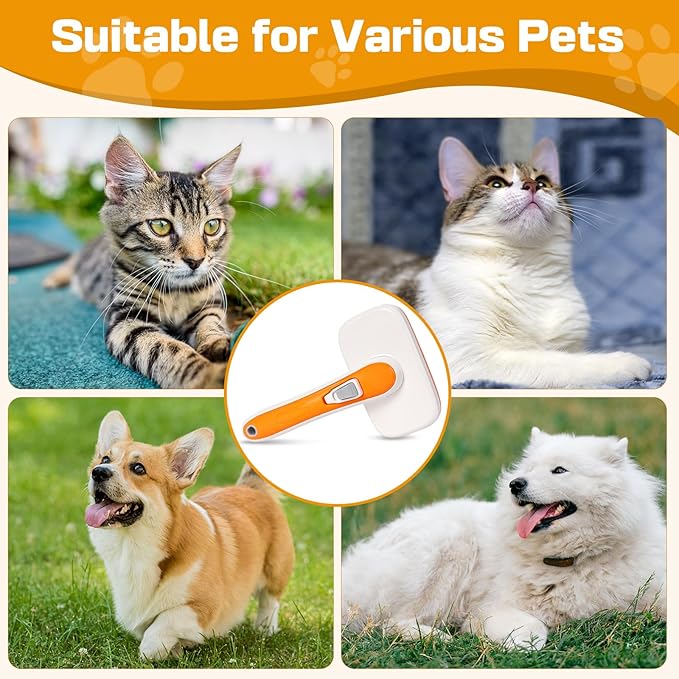 Self Cleaning Slicker Brush, Skin Friendly Grooming Tool for Dogs, Suitable for Dogs and Kittens, it Removes Shedding and Hair from Both Long Haired and Short Haired Pets