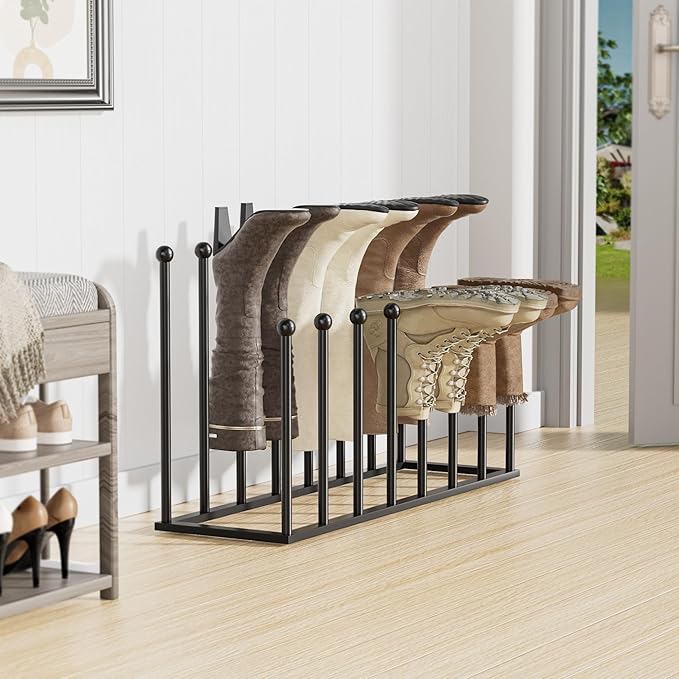 pickpiff Free Standing Shoe Racks - Black Metal Boot Rack Organizer Tall Boots for Dorm Room, Closet, Entryway, Bedroom, Patio Outdoor, Hallway, Black, Shoe Storage Fit for 8 Pairs
