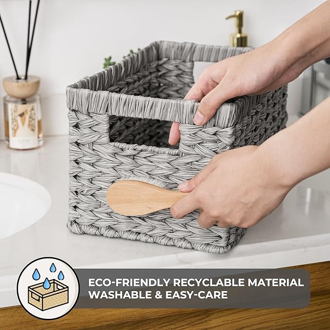GRANNY SAYS Wicker Baskets with Handles - Gray Storage Baskets (2-Pack) for Organizing Cabinet, Coffee Table