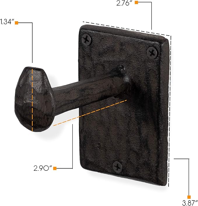 Rustic State Billow Wall Mount Cast Iron Hooks Coat Towel Bag Hat Hanger Multiuse Entryway Railroad Spike Rack Black Set of 2