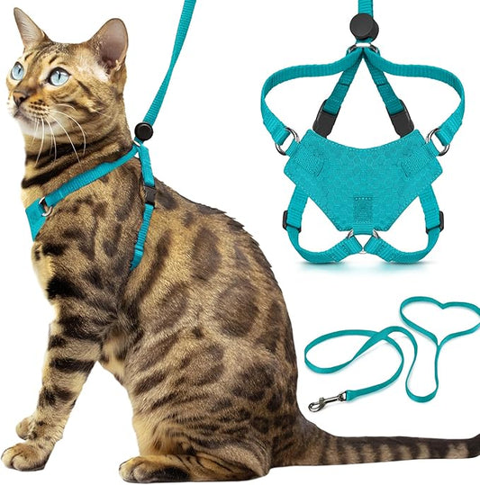 Houdini™ Escape Proof Cat Harness and Leash Set by OutdoorBengal – Turquoise, Large Cat Harness for Walking Big Cats