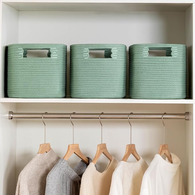 UBBCARE 2 Pack Larger Woven Storage Baskets, 22L Capacity, Grass Green Cotton Rope Shelf Baskets for Organizing Dog Toys, Books, Clothes, Large Gift Basket