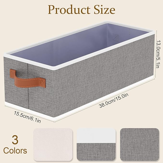 Fabric Storage Cubes 1-Pack, Foldable Open Clothes Boxes, 15 x 6 x 5 Inch Organizer Bins with Double Handles, Closet Basket Containers, Gray