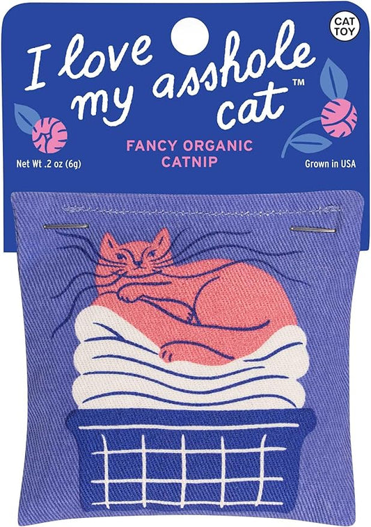 Blue Q I Love My A'hole Cat Catnip Toys - Durable Cat Toys for Biting, Premium USA-Grown Organic Catnip, Pet Supplies, 100% Silk-Screened Cotton Pouch w/Funny Kitty Graphics, Cute Cat Birthday Gift