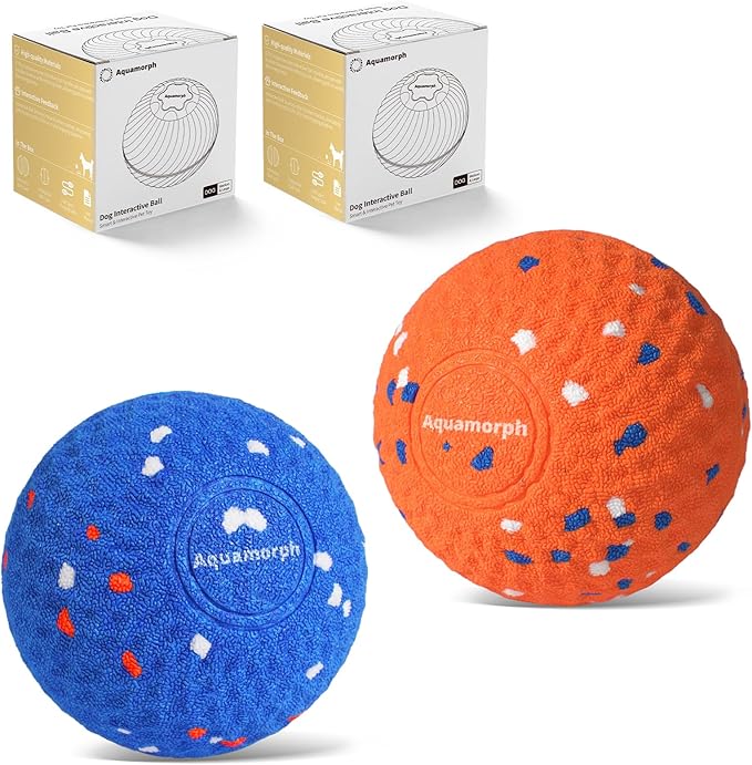 2 Pack Interactive Dog Balls - Auto Moving Bouncing Vibrating Washable Dog Toys for Large Medium Dogs, Type-C Rechargeable, Blue and Orange, Grid Pattern