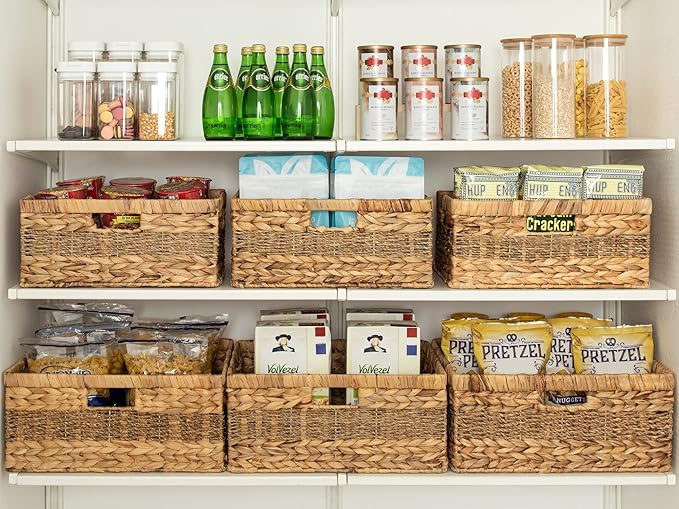 StorageWorks Jumbo Rectangular Wicker Basket, Water Hyacinth and Seagrass Storage Basket with Built-in Handles, 1 Pack