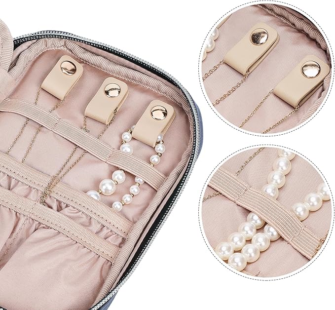 NISHEL Travel Jewelry Case, Holiday Organizer for Necklaces, Earrings, Rings, Bracelets, Watch,Small,Aegean-Blue