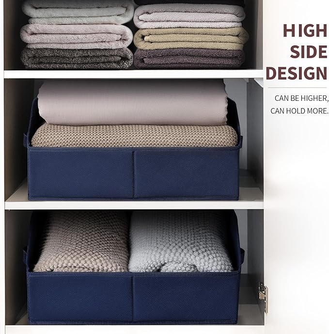 Closet Baskets for Shelves Trapezoid - Decorative Storage Baskets with Handle, Closet Bins for Organization, Shelf Storage Bins for Clothes, Books, Home, Office, 8 Pack, Navy Blue