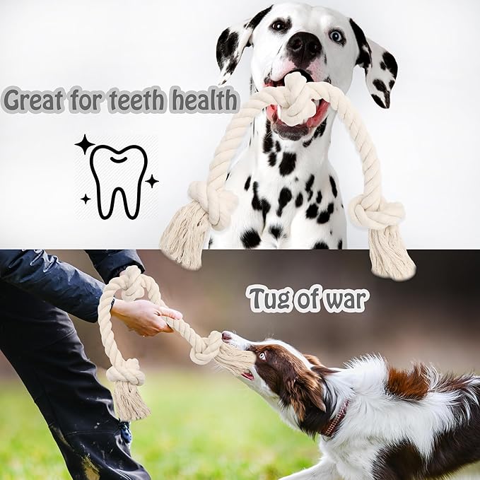 Barida Natural White Cotton Tough Dog Rope Toy for Medium & Large Dogs. Non Toxic and Premium Rope Toys for Dogs.