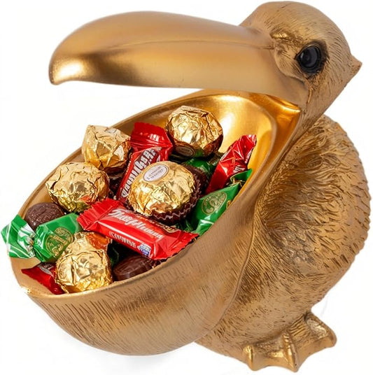 Pelican Decor Statue Candy Dish Bowl for Entryway Table Decor Items Funny Animal Key Dish Decorative Objects for Office Desk Decor Accents (Gold)