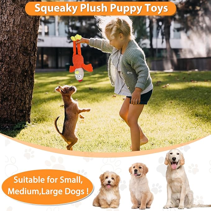 Squeaky Large Dog Toys with Crinkle Paper, Interactive Puppy Toys, Tough Dog Pull Toy, Tug of War Dog Chew Toys for Small, Medium, Large Dogs