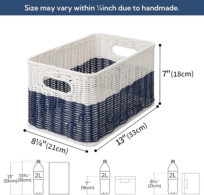 GRANNY SAYS Wicker Baskets for Shelves, Decorative Navy Baskets for Coastal Room Decor, Waterproof Basket Organizer, Wicker Storage Basket for Organizing, Beach Decor for Bedroom