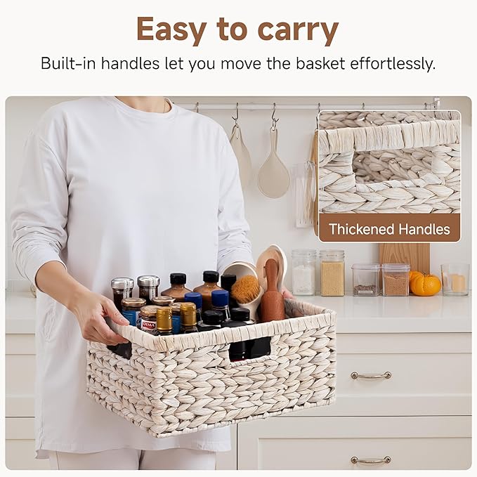 StorageWorks Pantry Baskets, Wicker Storage Baskets for Organizing, Shelves, Pantry Organizers and Storage, Water Hyacinth, White