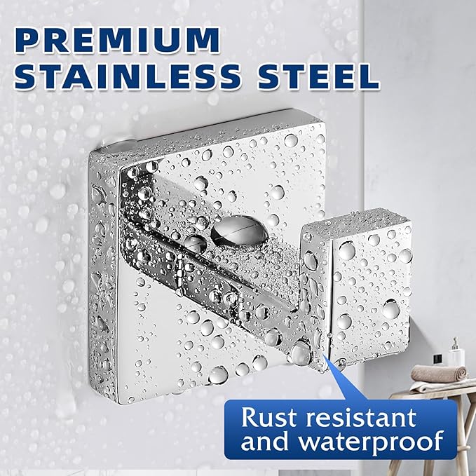 Towel Hooks for Bathrooms, Heavy Duty Wall Mounted Stainless Steel Modern Hook, 2 Pack – Ideal for Hanging Towels, Robes, Coats, in Kitchen, Bedroom, Bathroom, or Hotel (2, Chrome Polished)