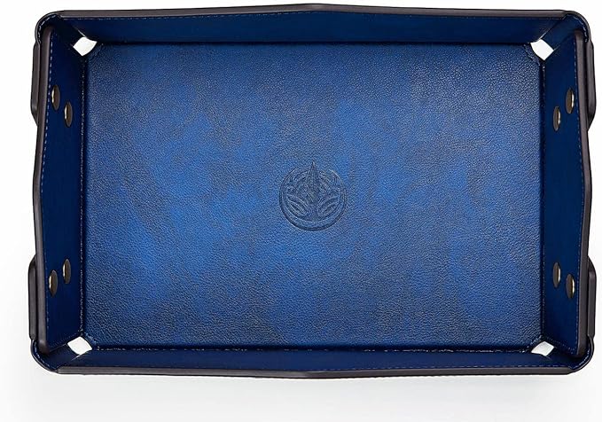 Leather Bedside Storage Tray - Jewelry Organizer for Girl's Key, Wallet, Coin Box - Travel PU Valet Tray (Dark Blue)