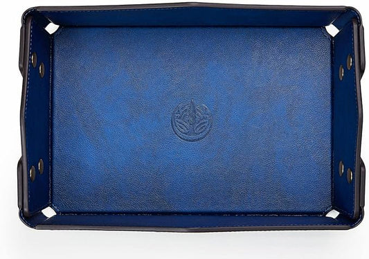 Leather Bedside Storage Tray - Jewelry Organizer for Girl's Key, Wallet, Coin Box - Travel PU Valet Tray (Dark Blue)