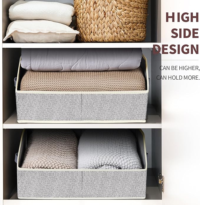 Trapezoid Closet Shelf Organizer - Large Baskets for Organizing, Fabric Storage Box for Shelves, Cube Storage Bins for Clothes, Books, Blankets, 3 Pack, Light Gray