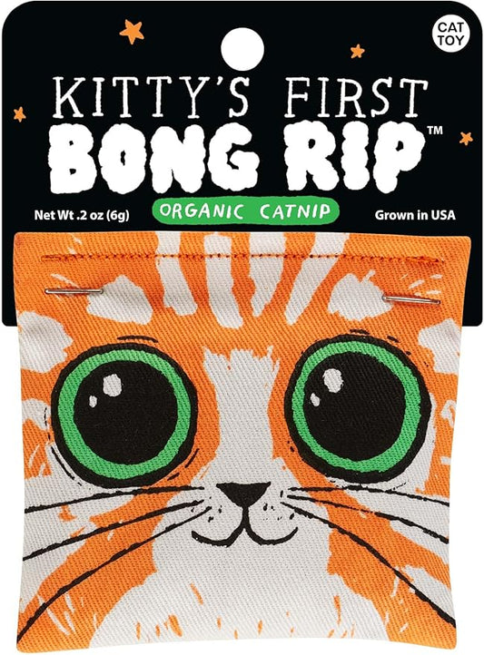 Blue Q Kitty's First Bong Rip Catnip Toys - Durable Cat Toys for Biting, Premium USA-Grown Organic Catnip, Pet Supplies, 100% Silk-Screened Cotton Pouch w/Funny Kitty Graphics, Cat Birthday Gift
