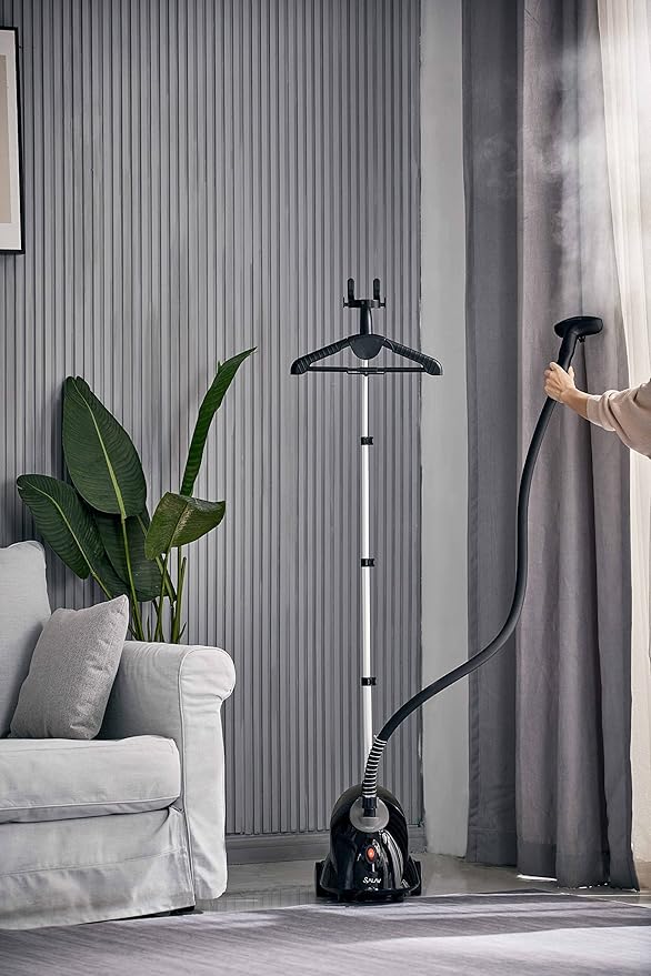 SALAV GS18-DJ Standing Garment Steamer with Roll Wheels for Easy Movement, 1.8L Water Tank for 1 Hour Continuous Steaming, Adjustable Pole for Storage, Includes Descaler Packet, 1500 watts
