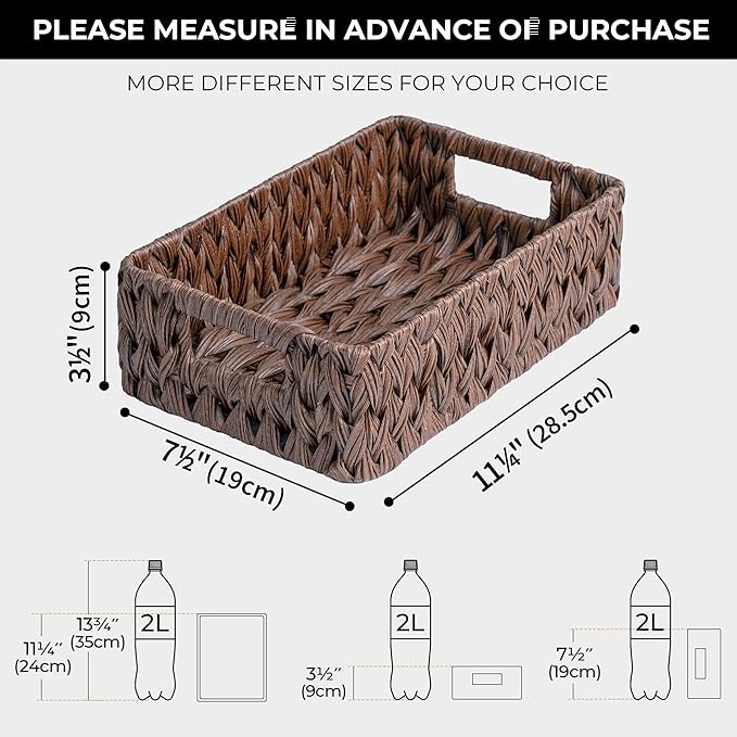 GRANNY SAYS Wicker Baskets with Handles,Small Woven Basket for Storage, Waterproof Storage Basket Organizer,Decorative Storage Boxes for Organing Pantry,Brown Basket,2-Pack,11 1/4''L x 7 1/2''W x 3 1/2''H