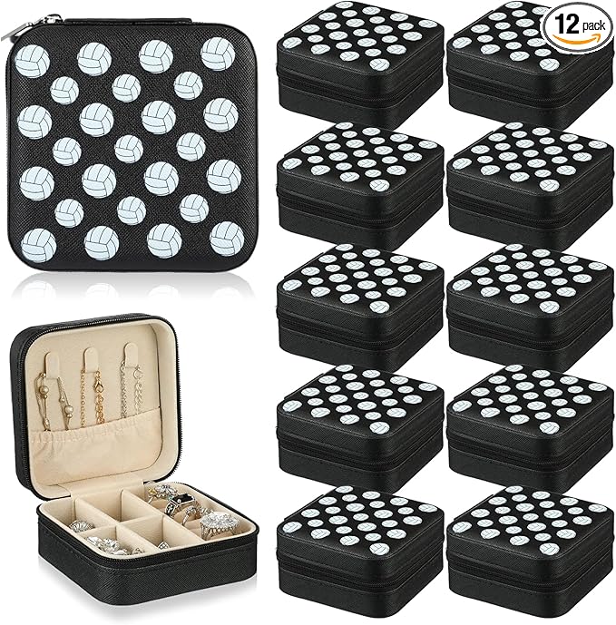 12 Pcs Volleyball Gifts for Team Bulk Volleyball Jewelry Box Small Portable Case for Team Coach Supplies (Black)