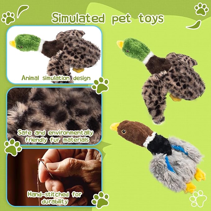 2-Pack Stuffing-Free Squeaky Dog Toys for Small & Medium Dogs – Hollow Body Plush Ducks with 6 Total Squeakers | Durable Pet Toys for Dogs | No Stuffing, for Pet Use Only