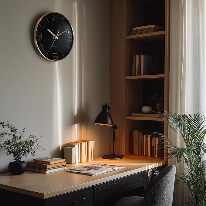 AYRELY® 12 Inch Silent Modern Wall Clocks Battery Operated, Wall Clock for Living Room Décor,Gold Metal Frame Clock Decorative for Bedroom,Kitchen,Office