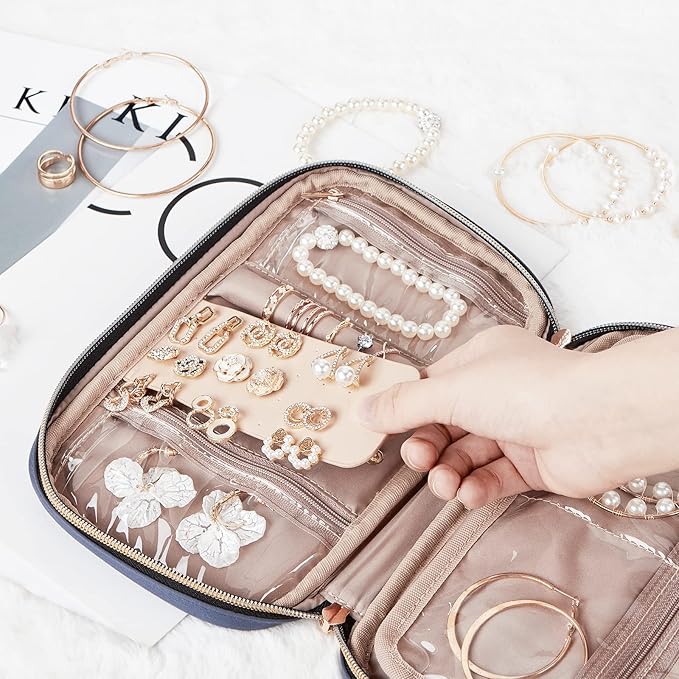 NISHEL Travel Jewelry Case, Holiday Organizer for Necklaces, Earrings, Rings, Bracelets, Watch, Aegean-Blue