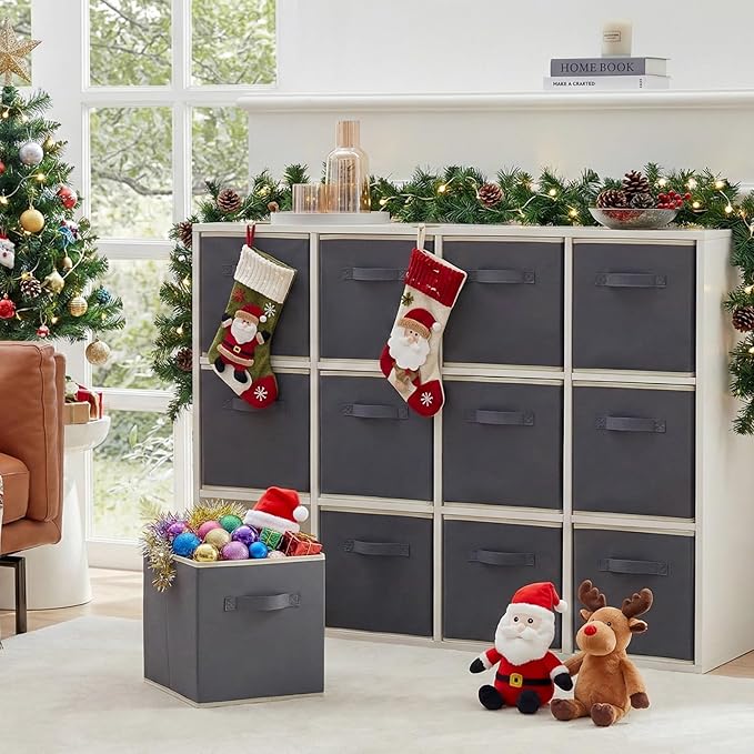 Lifewit 12 Packs Storage Cubes, 11 Inch Cube Storage Bins, Foldable Decorative Fabric Storage Baskets for Organizing Home Organizers with Handles for Shelves, Closet, Grey