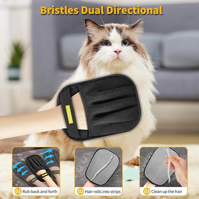 Pet Hair Removal Glove for Cats & Dogs, Upgraded Five-Finger Electrostatic Pet Hair Gloves, Reusable Magic Brush Pet Hair Remover Tool for Couch, Carpet, Car Seat(2 PCS)