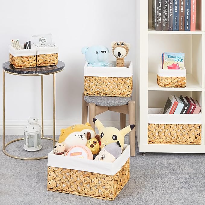 Vagusicc Wicker Storage Basket, 6 Pack Baskets for Organizing, Water Hyacinth Storage Basket, Rectangular Wicker Baskets for Storage Shelves, Cube Storage Bins For Closet/Clothes/Dresser