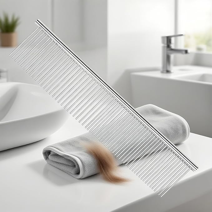 Metal Comb for Dogs - Stainless Steel Dog Grooming Comb Set, 3 Pack Pets Flea Remova Tool - 6.3IN/7.4IN