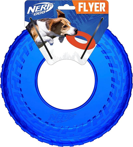 Nerf Dog 10in Enhanced Translucent TPR Tire Flyer - Blue,Medium Breeds