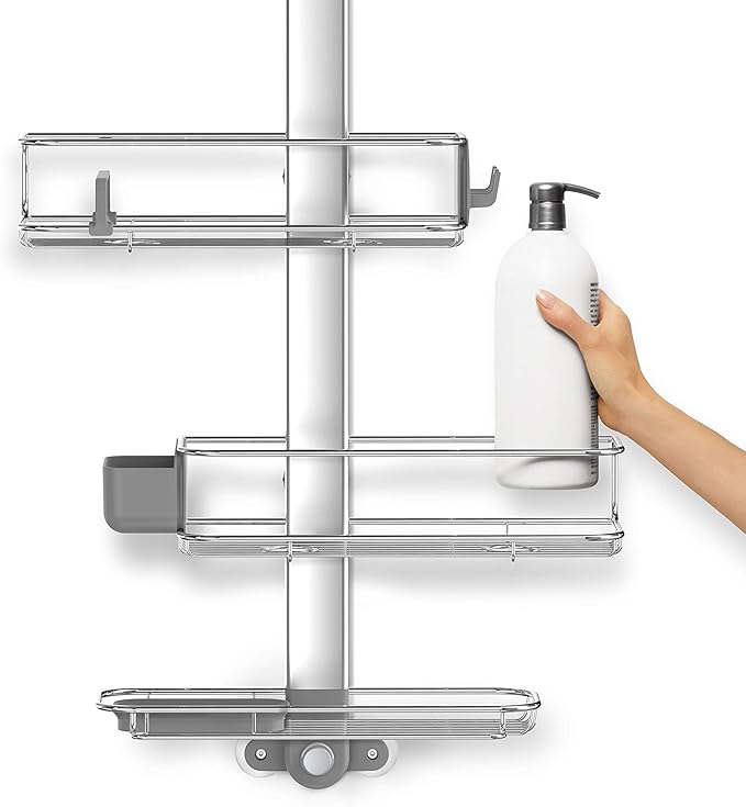 simplehuman Adjustable and Extendable Shower Caddy Large, Stainless Steel and Anodized Aluminum