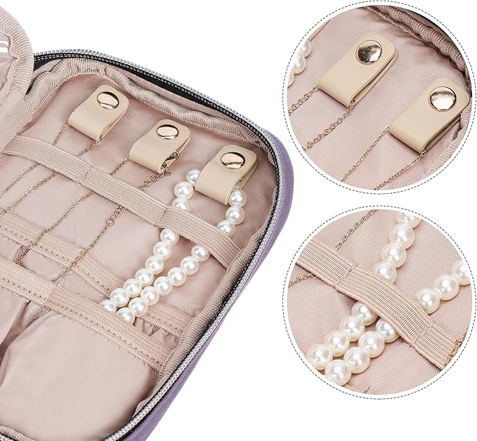 NISHEL Travel Jewelry Case, Holiday Organizer for Necklaces, Earrings, Rings, Bracelets, Watch,Small,Purple