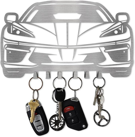 MOOH Metal Automotive Key Holder with 6 Hooks - Unique Wall Mounted Car Lovers Gifts for Men & Women - Cool Man Cave Decor