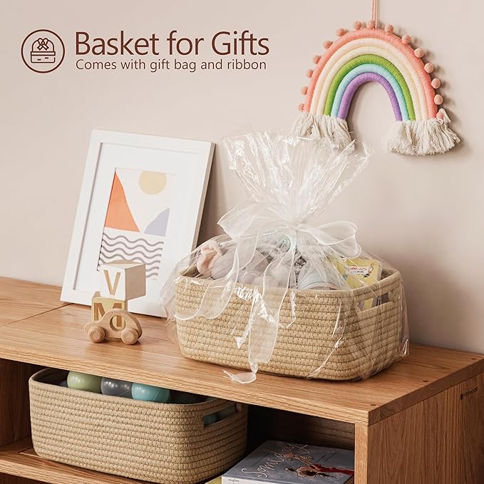 UBBCARE 4 Pack Small Basket, Woven Storage Basket for Oganizing, Small Gift Basket, Dog Toy Basket, Cute Decorative Cotton Rope Basket Storage Bins, 12''Lx8''Wx4.7''H, Brown