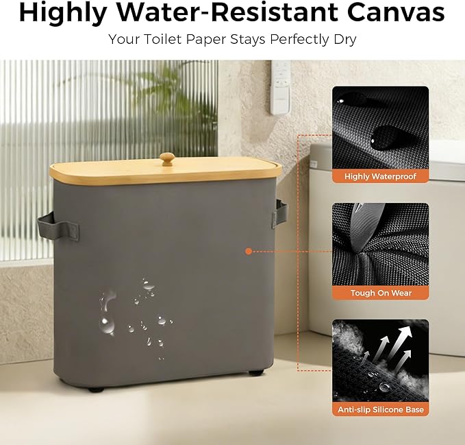 MinBoo Toilet Paper Basket, Storage with Lid, Toilet Paper Organizer for Bathroom, Free Standing Toilet Paper Holder with Storage,Gray