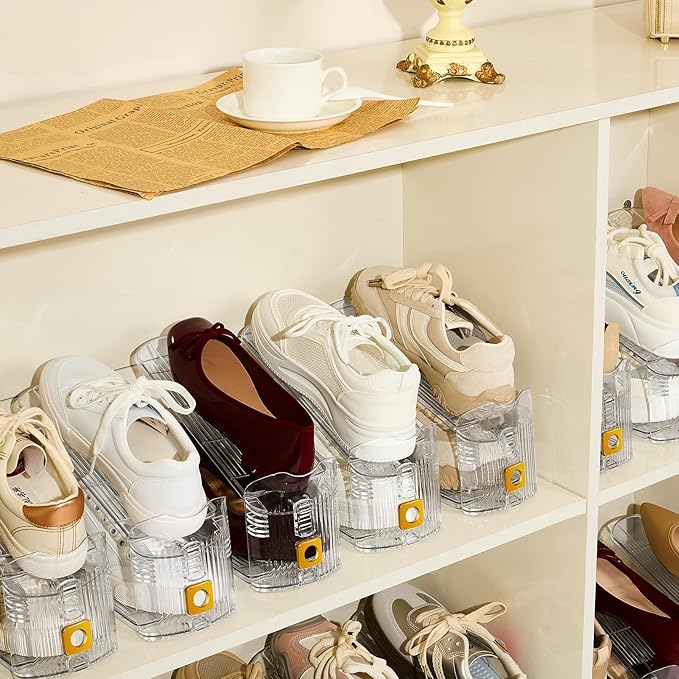 Shoe Slots Organizer for Closet, 8 Pack Shoe Stacker Organizer, Shoe Storage Space Savers 50%, 3 Levels Adjustable Shoe Racks for Closet Organization