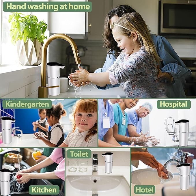 YIKHOM Automatic Foaming Soap Dispenser, 15.37 oz/450mL Electric Touchless Foam Dispenser, 8 Adjustable Level Hand Sanitizer Pump, USB C Rechargeable, IPX6 Waterproof Soap Pump for Bathroom