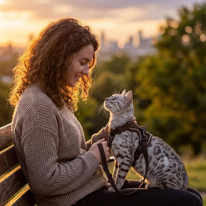 Cat Harness and Leash Set Escape Proof Tactical Small Kitten Harness Emotional Support Cat Vest, Brown, S