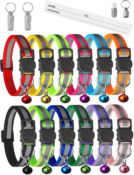 14 Pack Set Kitten Collars Breakaway with Bells,Reflective Safety Cat Collar,Ideal for Puppy, Girl Boy Cats,with Name Tag,Adjustable for Small Animal,Pet Supplies(12 Colors & 2 ID Tags)