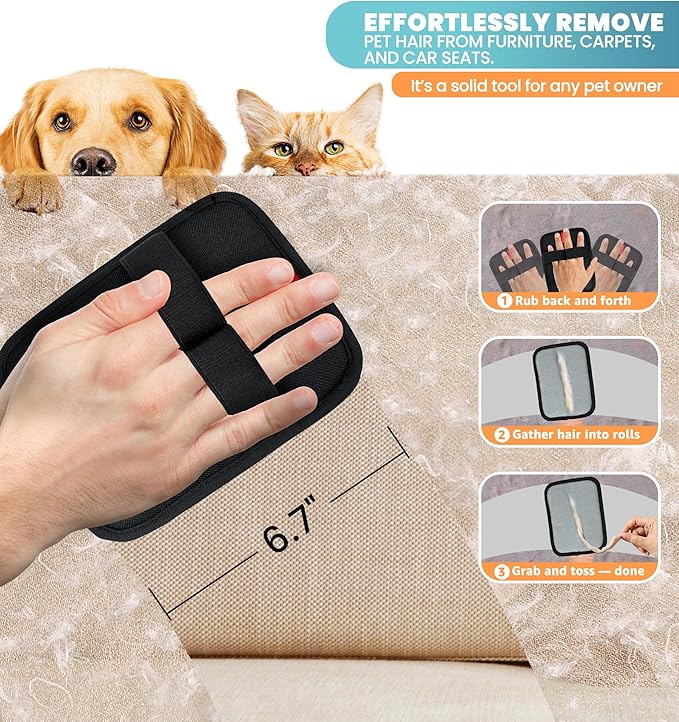 Pet Hair Removal Glove for Cats & Dogs, Electrostatic Fur & Lint Remover for Clothes, Couches, Carpets & Car Seats, Reusable Fur Removal Tool, Upgraded Non‑Slip Pet Hair Remover, 1-Pack