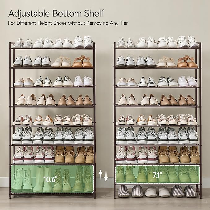 Shoe Rack for Closet, Metal Shoe Organizer, 8 Tier Garage Shoe Rack Max Holds 40 Pairs,Shoe Storage Shelf,Entryway, Bronze