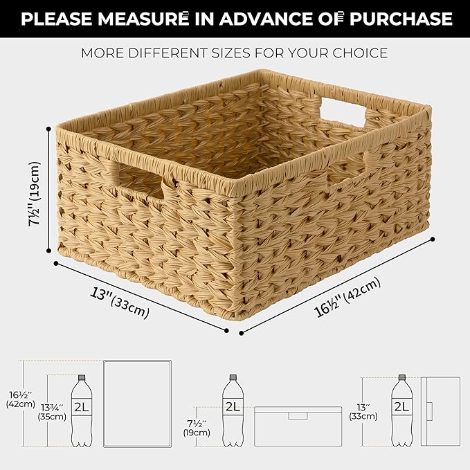 GRANNY SAYS Large Wicker Basket, Decorative Woven Basket for Storage, Wicker Basket with Handles, Waterproof Storage Basket for Shelves, 1-Pack