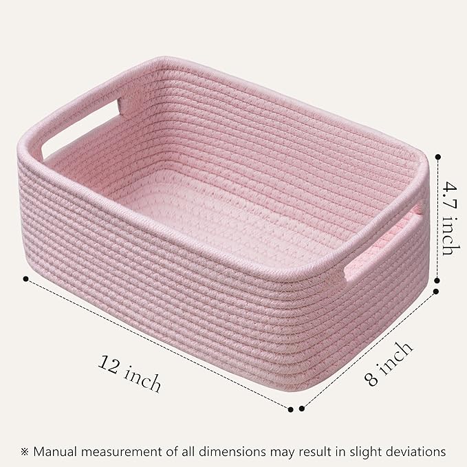 UBBCARE 4 Pack Small Basket, Woven Storage Basket for Oganizing, Small Gift Basket, Dog Toy Basket, Cute Decorative Cotton Rope Basket Storage Bins, 12''Lx8''Wx4.7''H, Pink