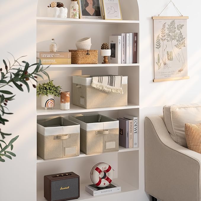 GRANNY SAYS Closet Storage Baskets for Shelves, Large Fabric Storage Bins, Collapsible Clothing Storage and Organization, Decorative Storage Bins, Khaki&Ivory, Extra Large, 3-Pack