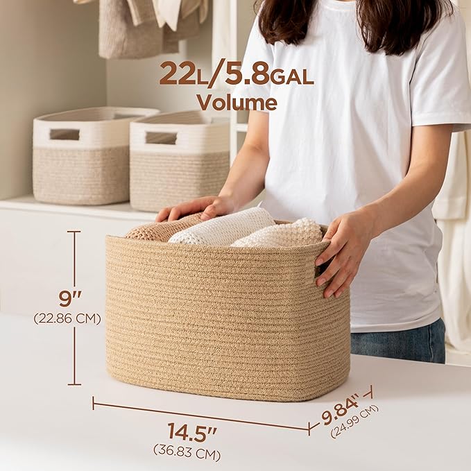 UBBCARE 4 Pack Shelf Baskets, Larger Woven Storage Baskets for Organizing(14.5''L x 9.84''W x 9''H), Basket Organizer for Dog Toys, Books, Clothes, Large Gift Basket, Jute